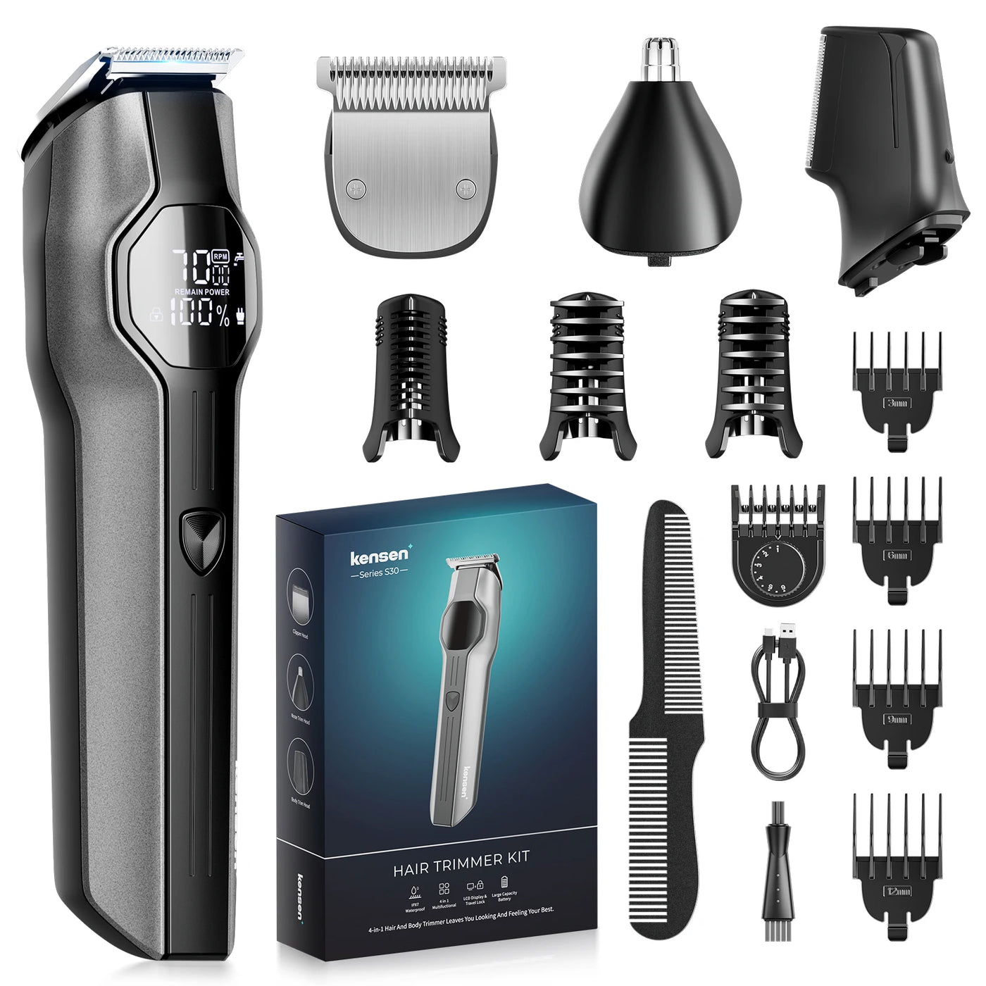 Kensen S30™ – 4-i-1 Trimmer m. LED & Lang Batteritid (IPX7)