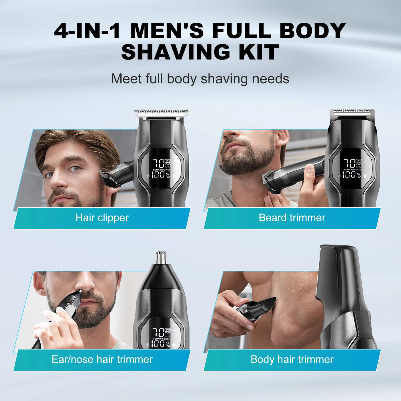 Kensen S30™ – 4-i-1 Trimmer m. LED & Lang Batteritid (IPX7)